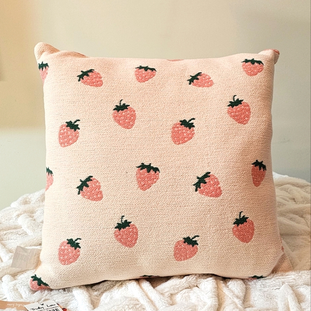 Truly Lou Pink Strawberry Throw Pillow 20 X 20 Chenille Textured